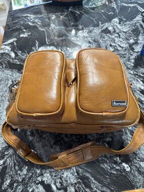 Vintage MARSAND Camel Faux Leather Vegan CAMERA Bag Padded Zippered Pockets